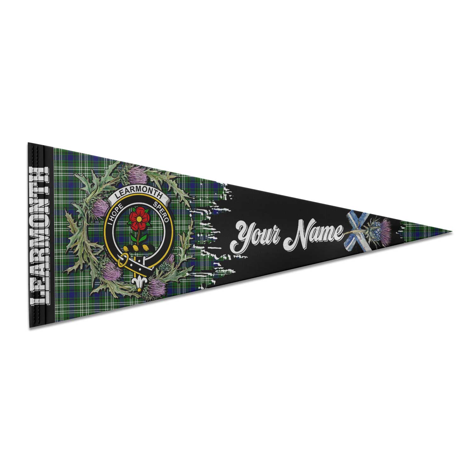 Clan Learmonth Tartan Felt Pennant Crest And Plaid Basic Style