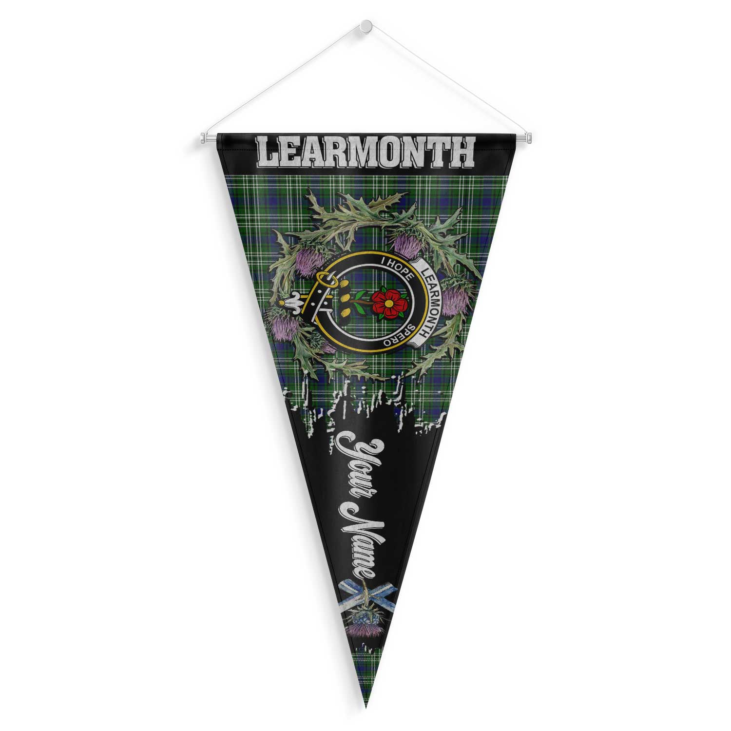 Clan Learmonth Tartan Felt Pennant Crest And Plaid Basic Style