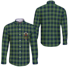 Clan Learmonth Tartan Long Sleeve Button Shirt Crest And Plaid Basic Style