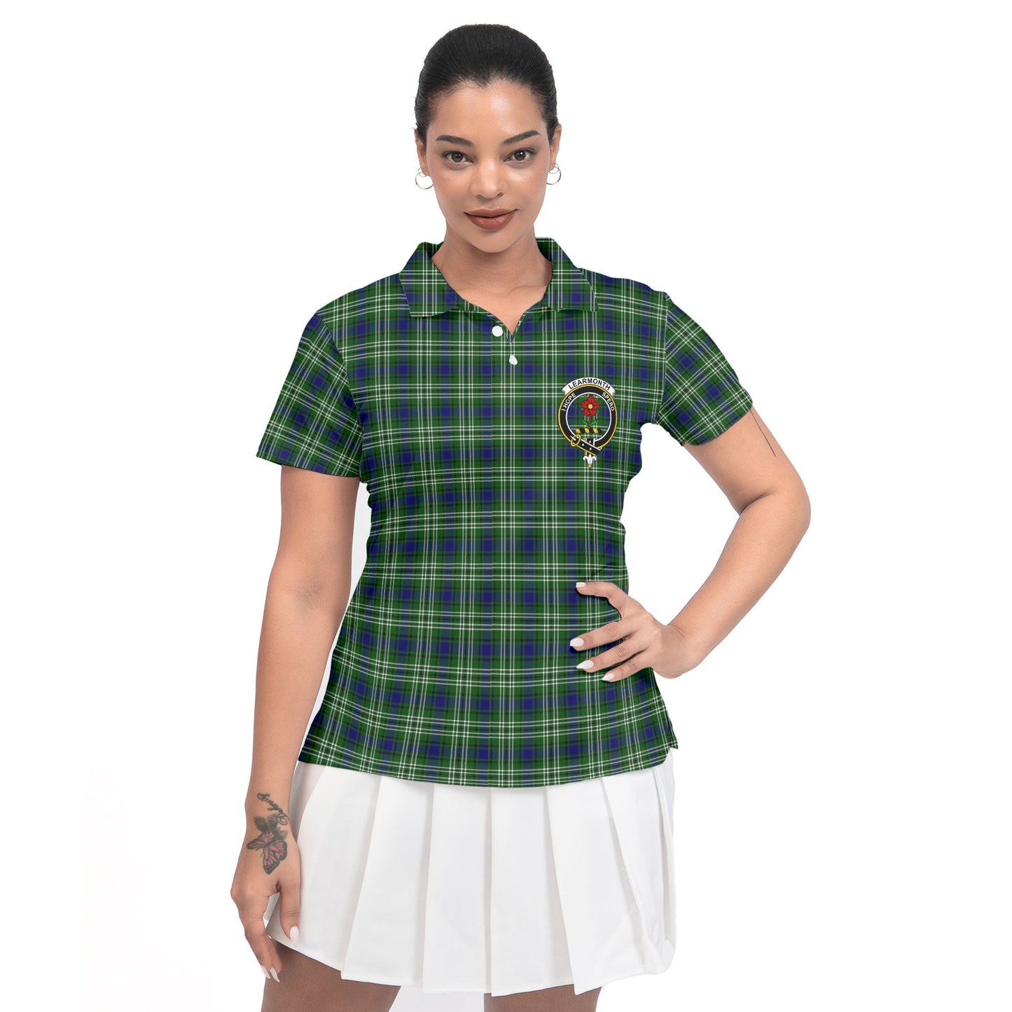 Clan Learmonth Tartan Women Polo Shirt Crest And Plaid Basic Style