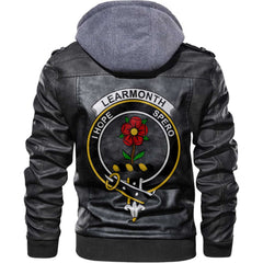 Clan Learmonth Tartan Zip Leather Jacket Crest And Plaid Basic Style