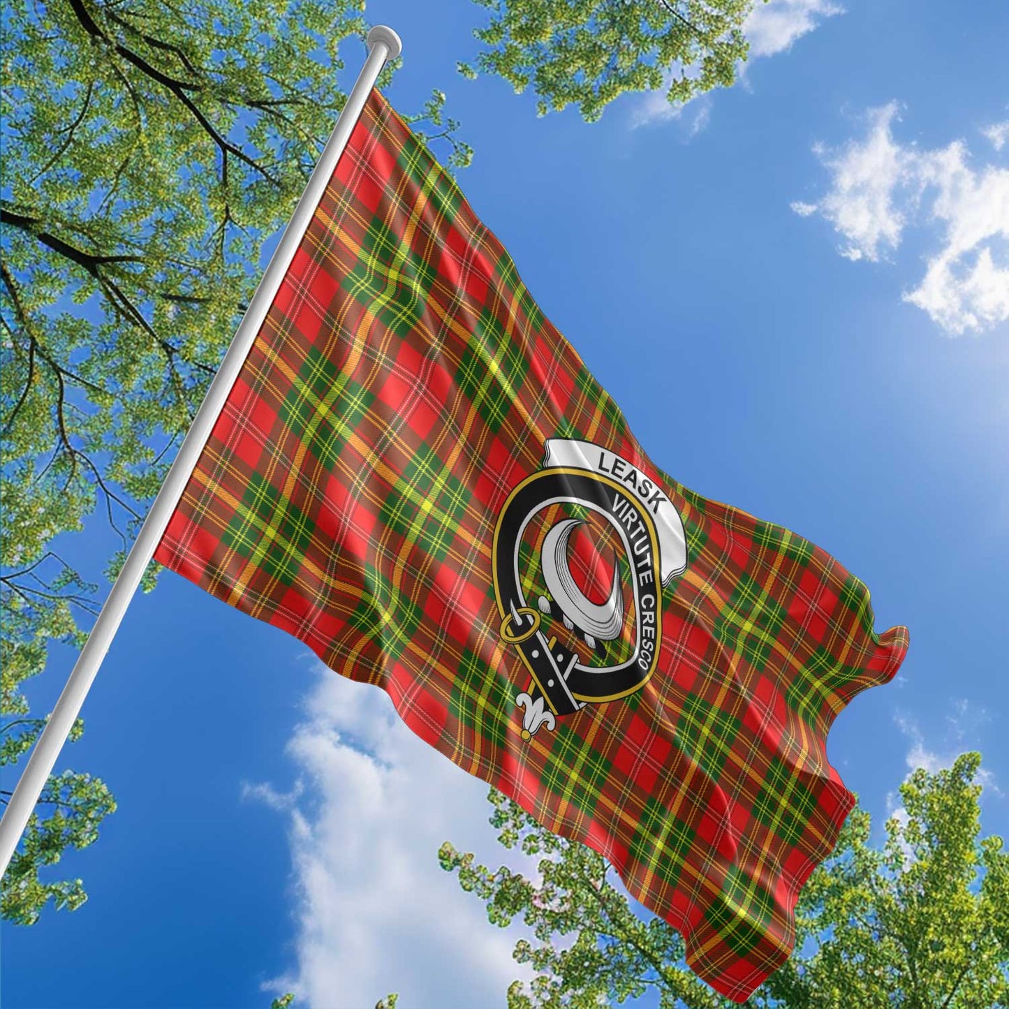 Clan Leask Tartan Flag Crest And Plaid Basic Style