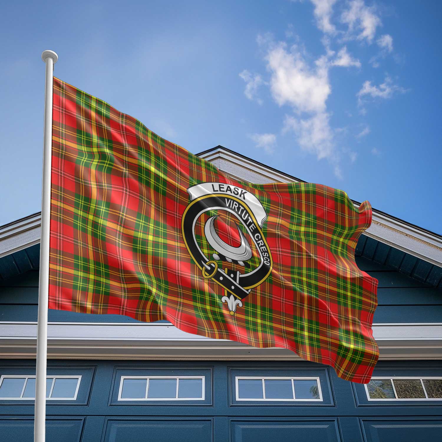 Clan Leask Tartan Flag Crest And Plaid Basic Style