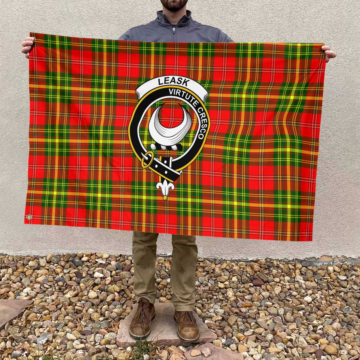 Clan Leask Tartan Flag Crest And Plaid Basic Style