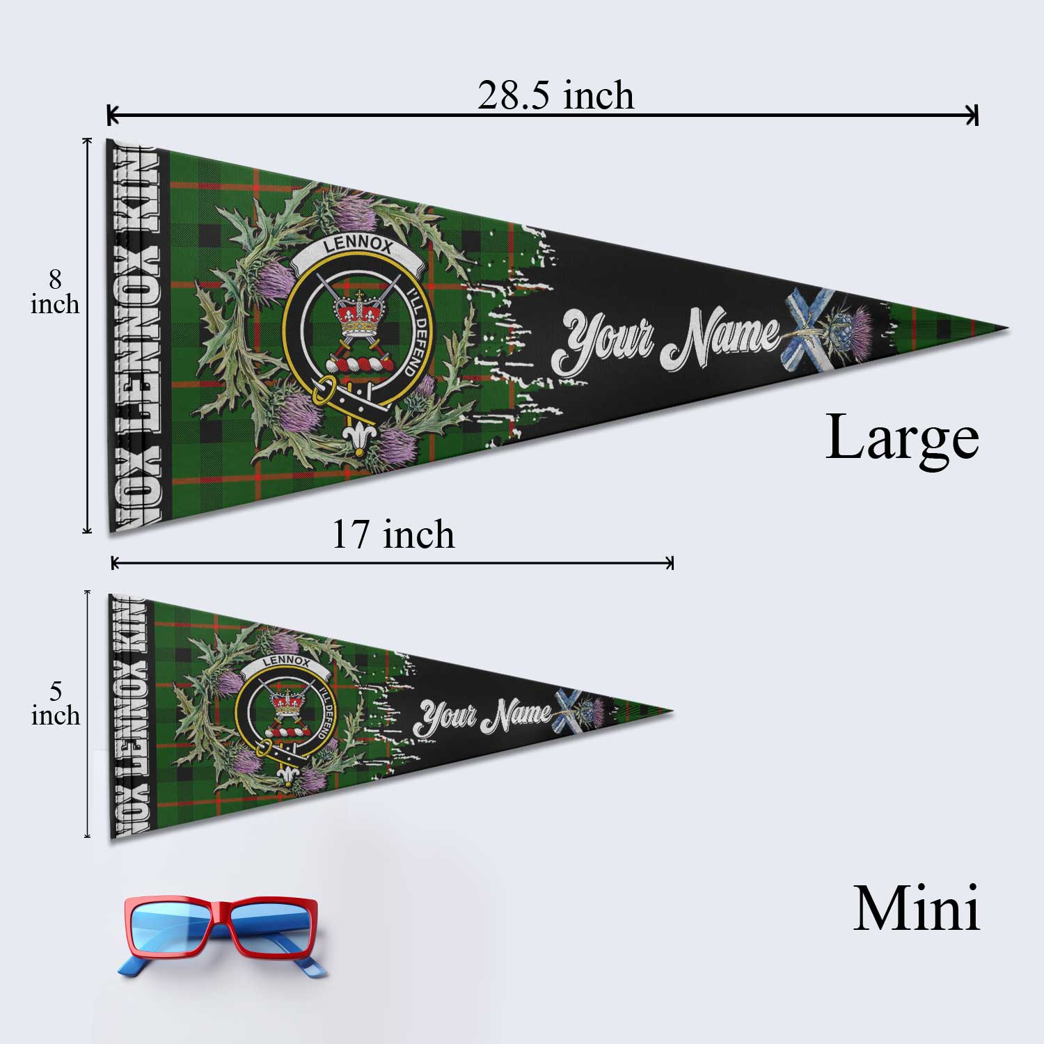Clan Lennox Lennox Kincaid Tartan Felt Pennant Crest And Plaid Basic Style