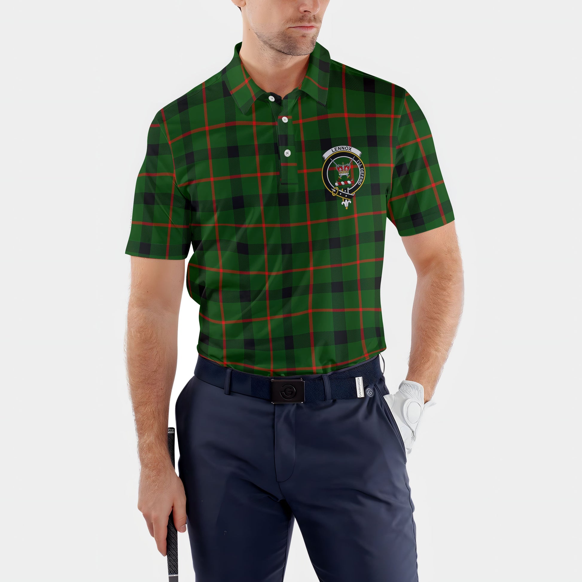 Clan Lennox Lennox Kincaid Tartan Golf Men Polo Shirt Crest And Plaid Basic Style