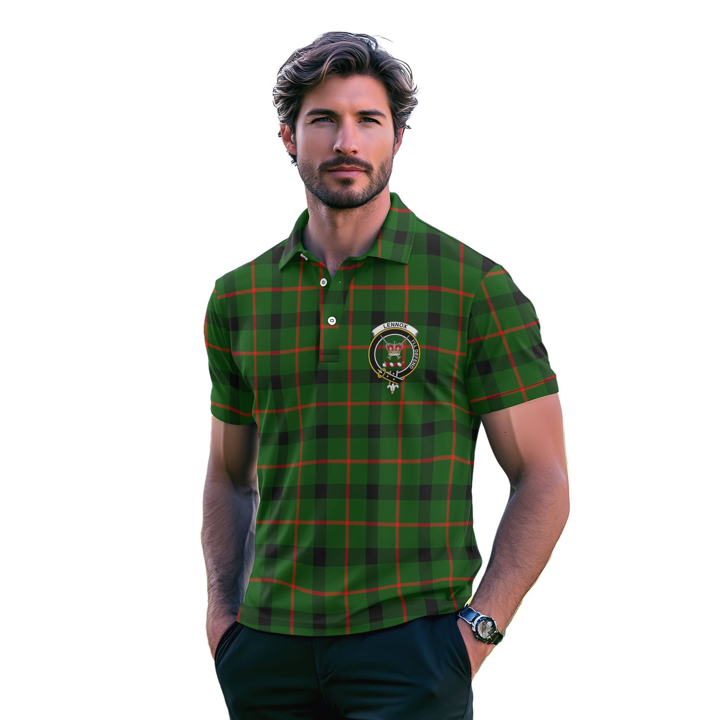 Clan Lennox Lennox Kincaid Tartan Golf Men Polo Shirt Crest And Plaid Basic Style