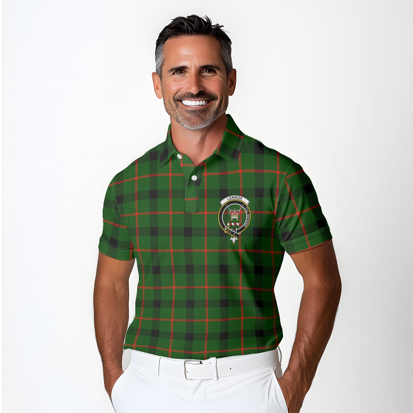 Clan Lennox Lennox Kincaid Tartan Golf Men Polo Shirt Crest And Plaid Basic Style