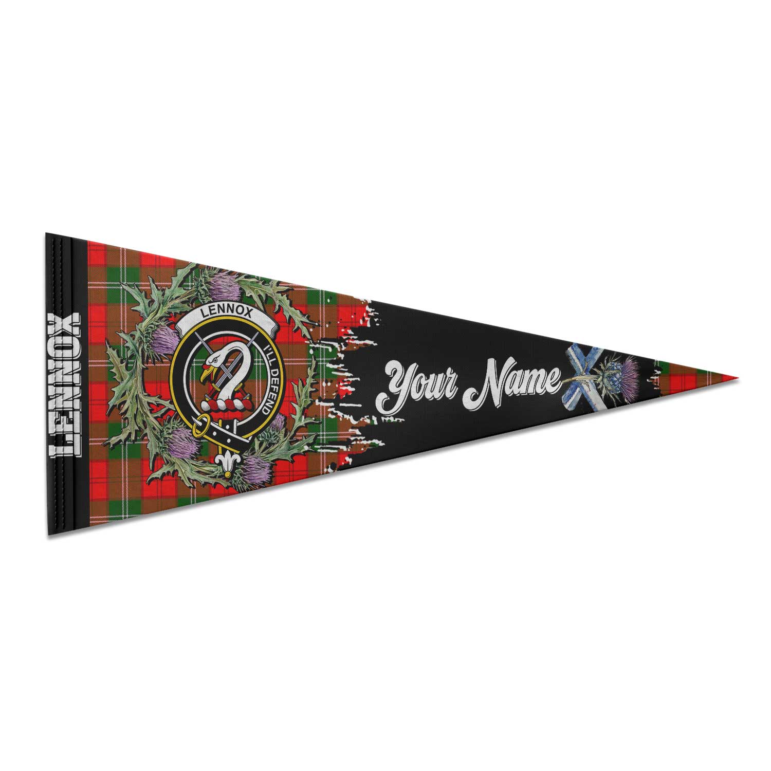 Clan Lennox Tartan Felt Pennant Crest And Plaid Basic Style