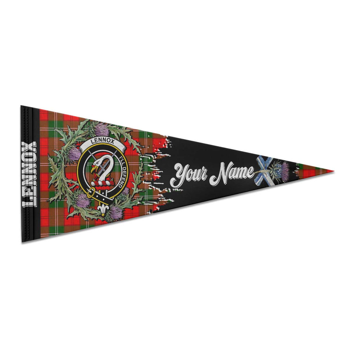 Clan Lennox Tartan Felt Pennant Crest And Plaid Basic Style