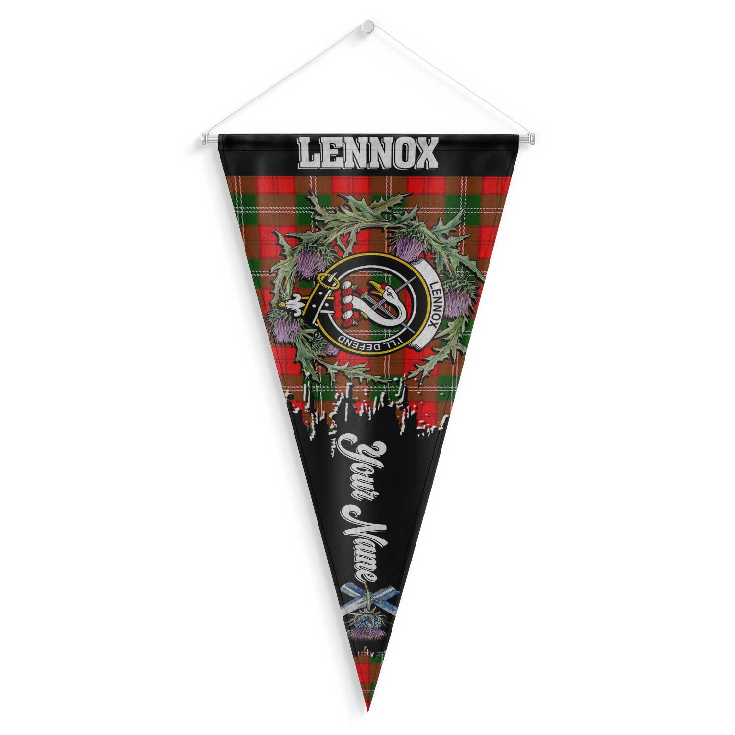 Clan Lennox Tartan Felt Pennant Crest And Plaid Basic Style