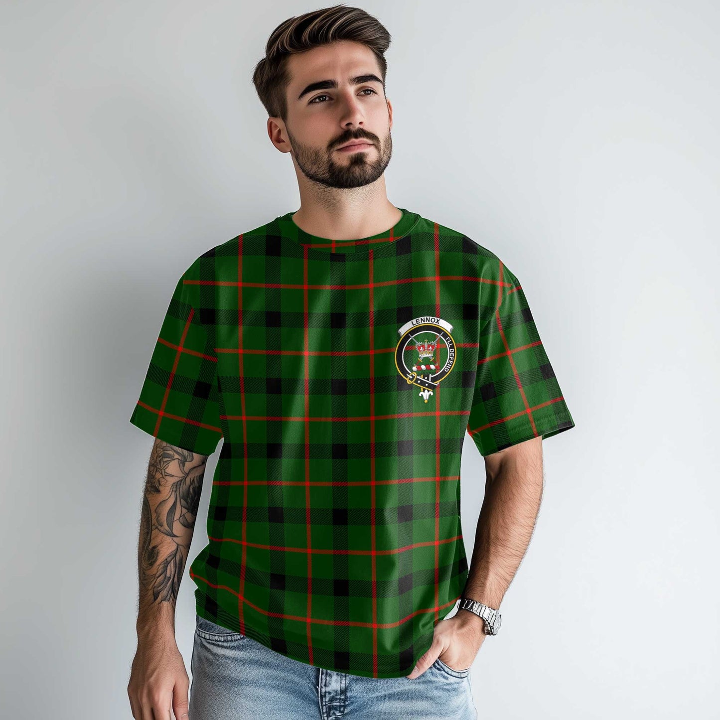 Clan Lennox Tartan Men T Shirt Crest And Plaid Basic Style