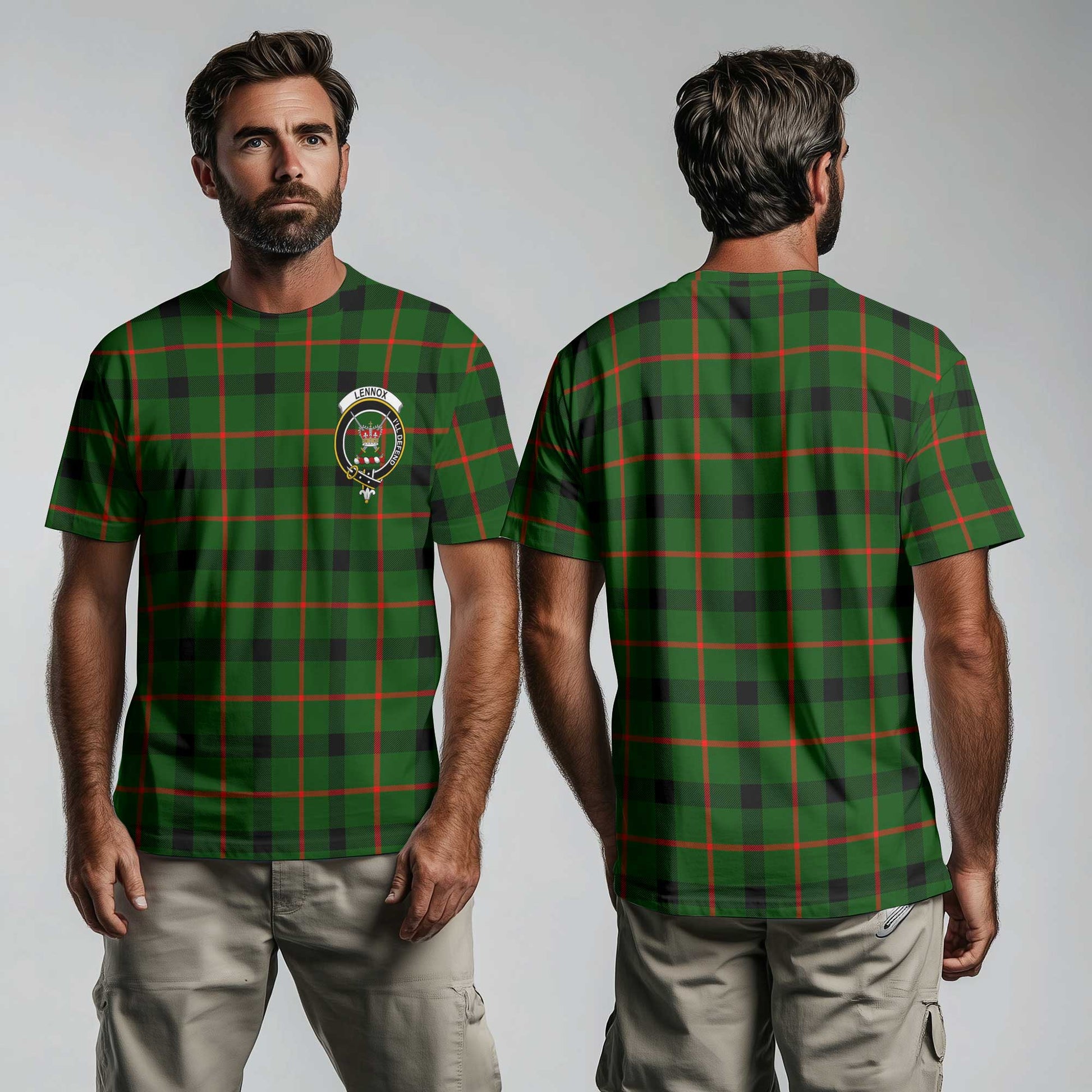 Clan Lennox Tartan Men T Shirt Crest And Plaid Basic Style