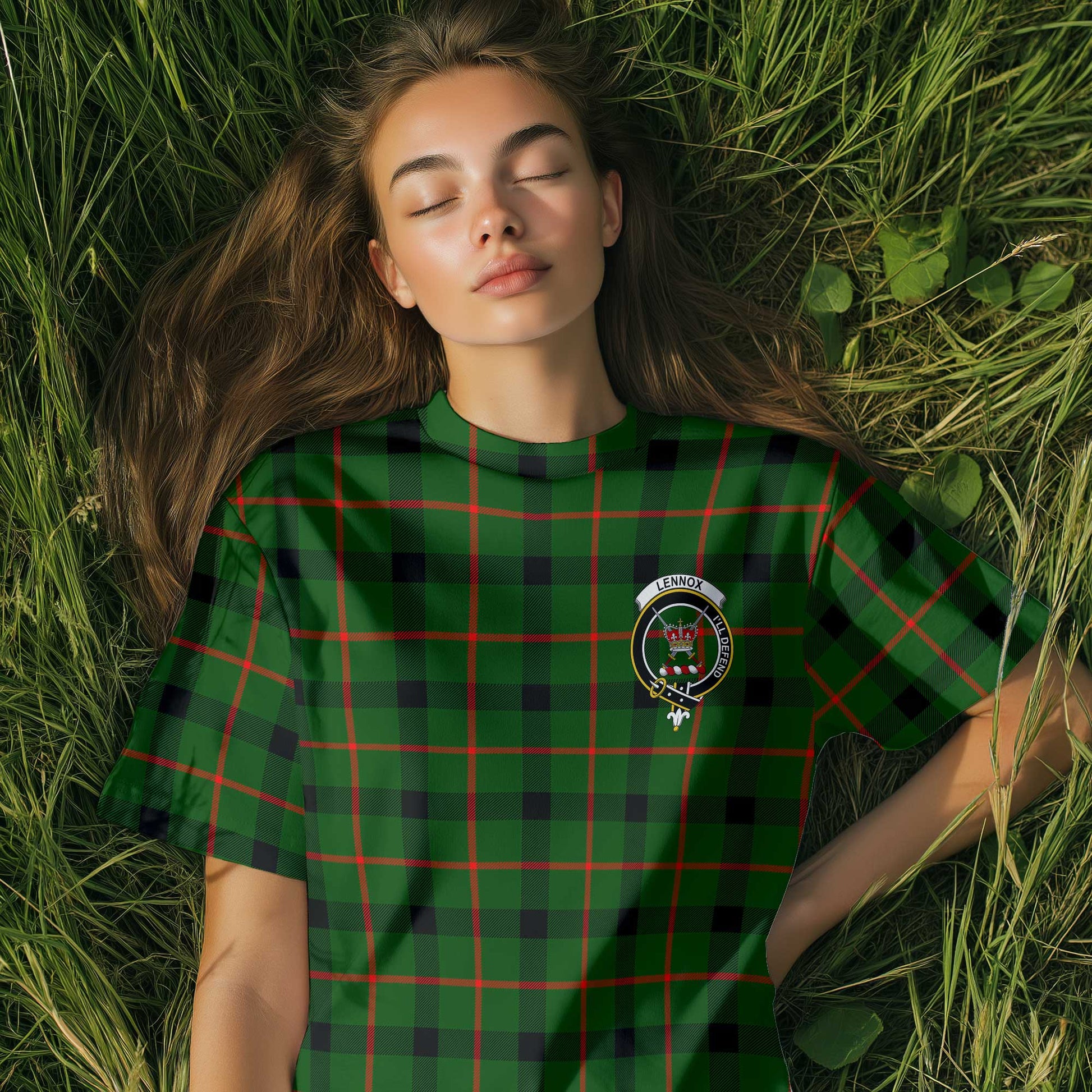 Clan Lennox Tartan Women T Shirt Crest And Plaid Basic Style