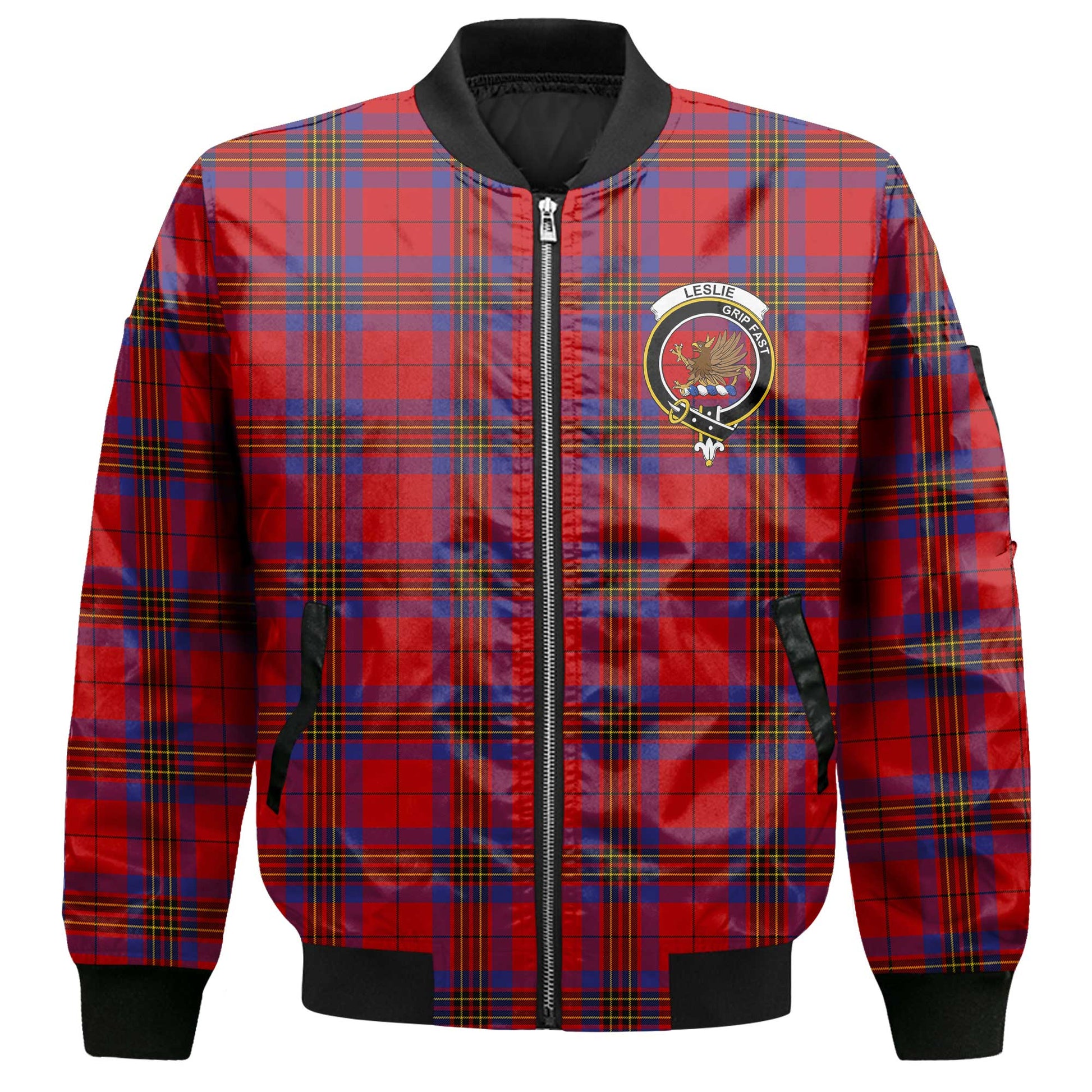 Clan Leslie Tartan Men Bomber Jacket Crest And Plaid Basic Style