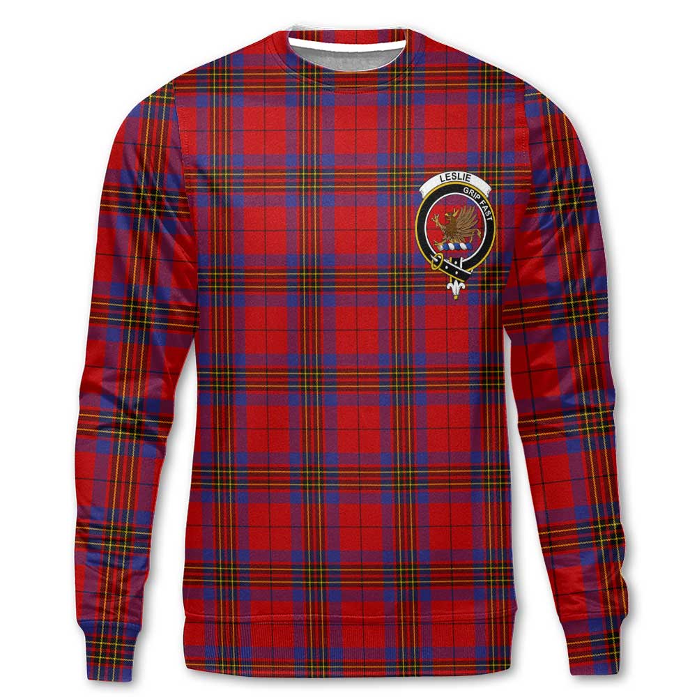 Clan Leslie Tartan Men Sweatshirt Crest And Plaid Basic Style