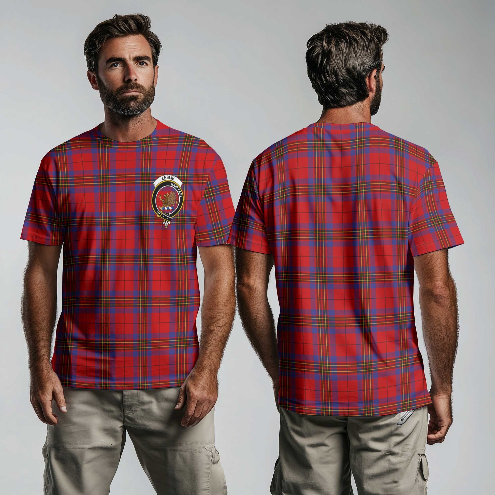 Clan Leslie Tartan Men T Shirt Crest And Plaid Basic Style