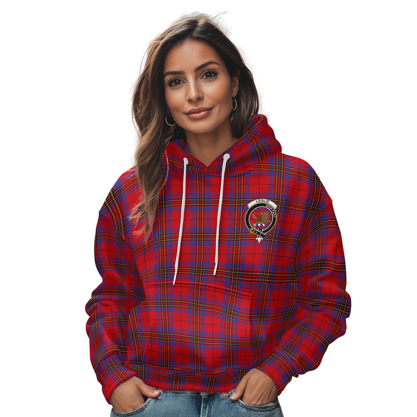 Clan Leslie Tartan Women Hoodie Crest And Plaid Basic Style