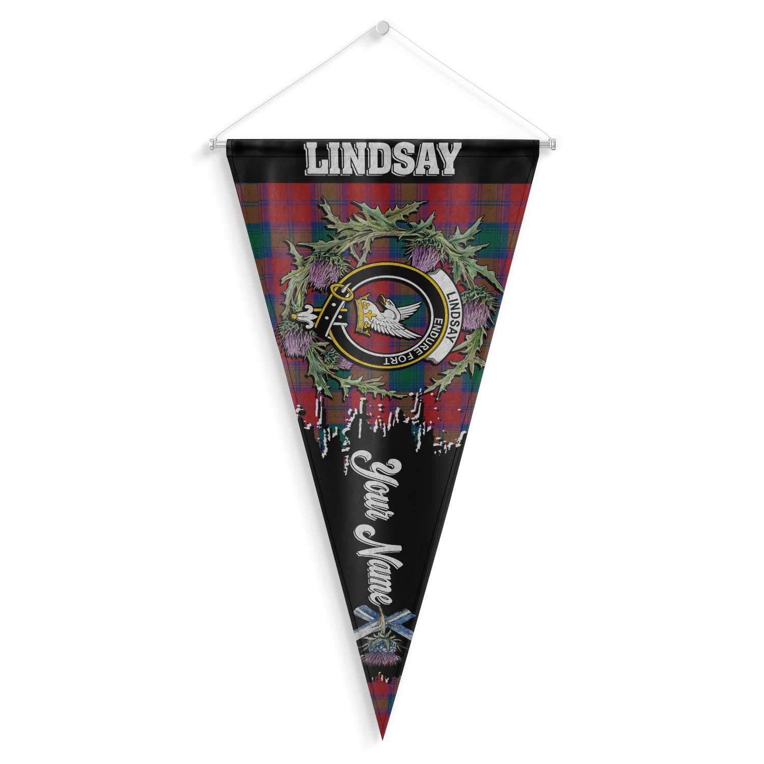 Clan Lindsay Tartan Felt Pennant Crest And Plaid Basic Style