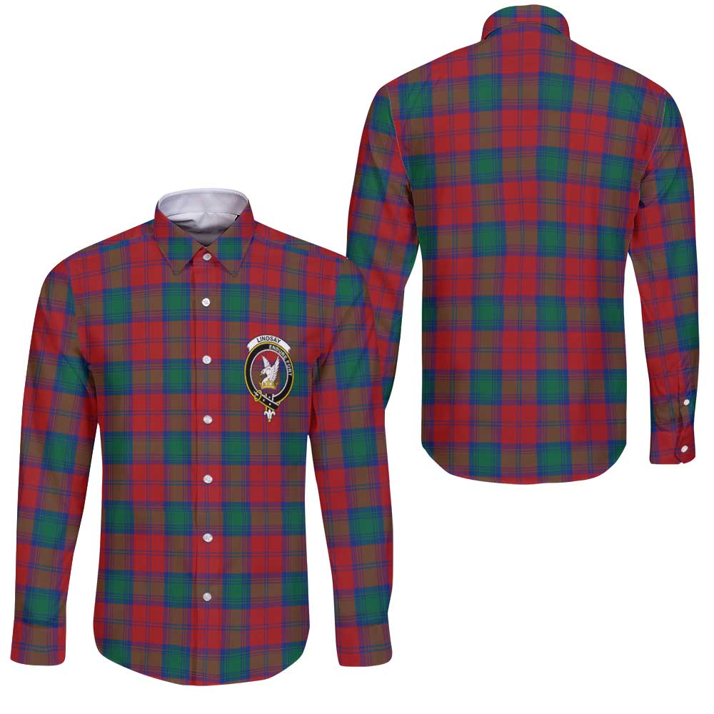 Clan Lindsay Tartan Long Sleeve Button Shirt Crest And Plaid Basic Style