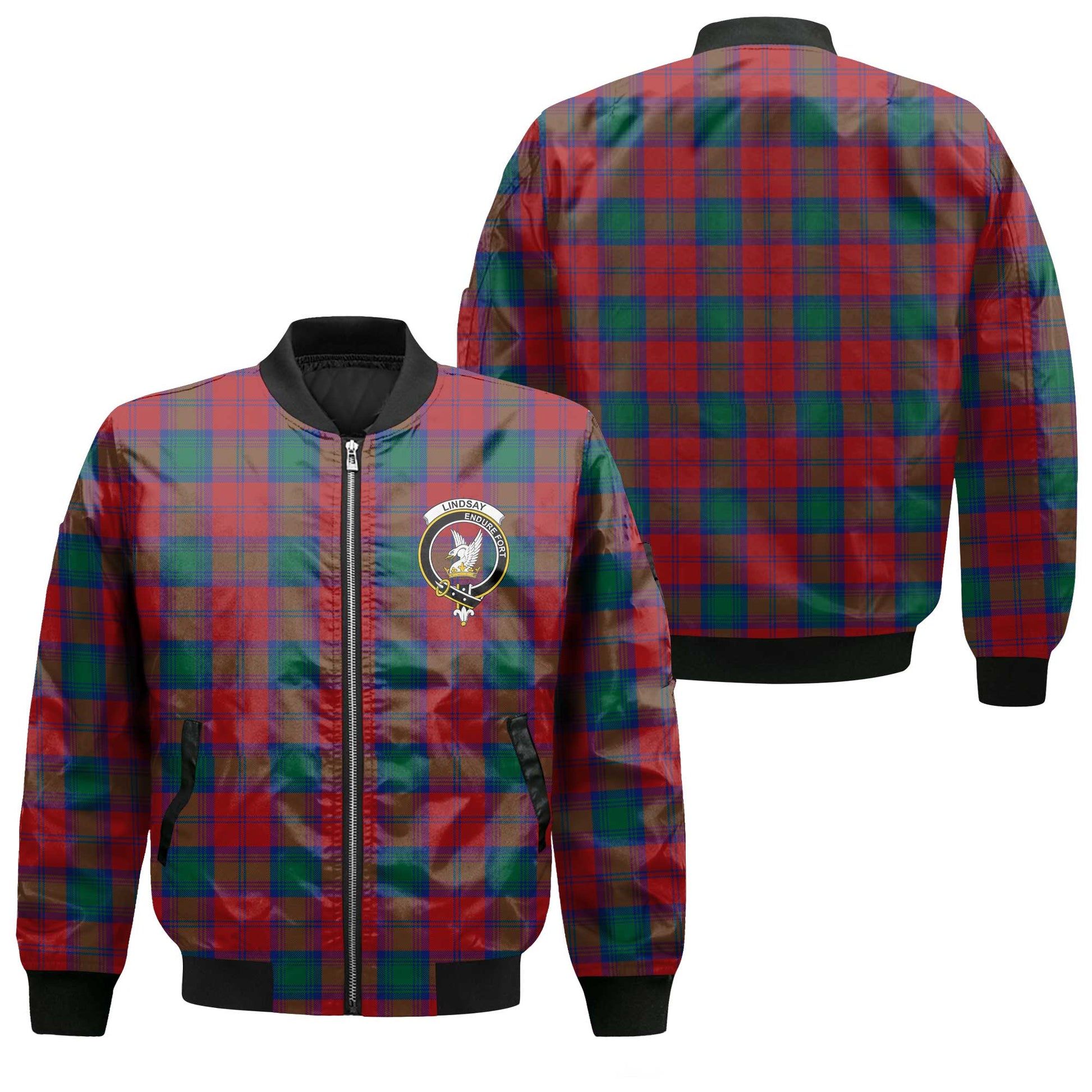 Clan Lindsay Tartan Men Bomber Jacket Crest And Plaid Basic Style