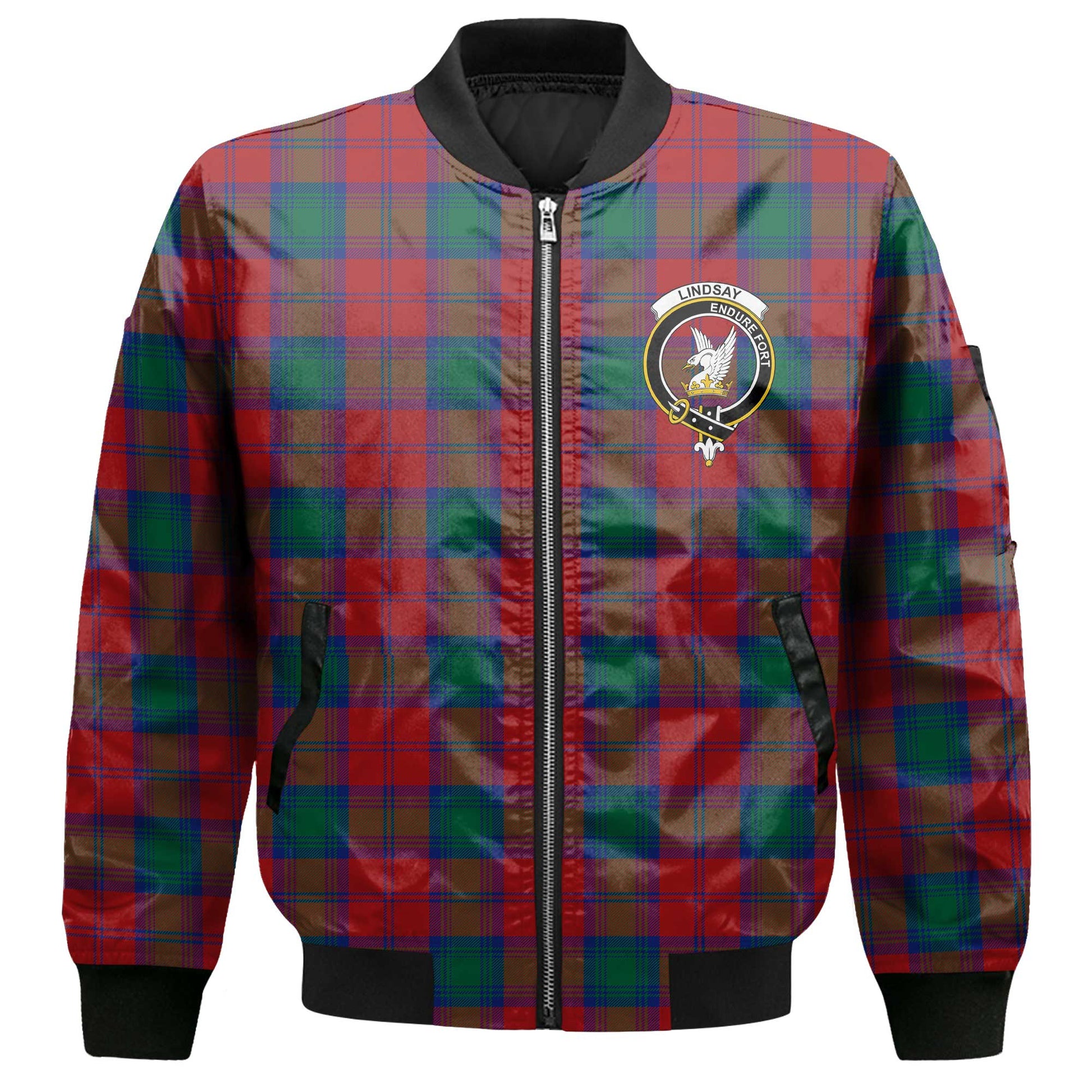 Clan Lindsay Tartan Men Bomber Jacket Crest And Plaid Basic Style