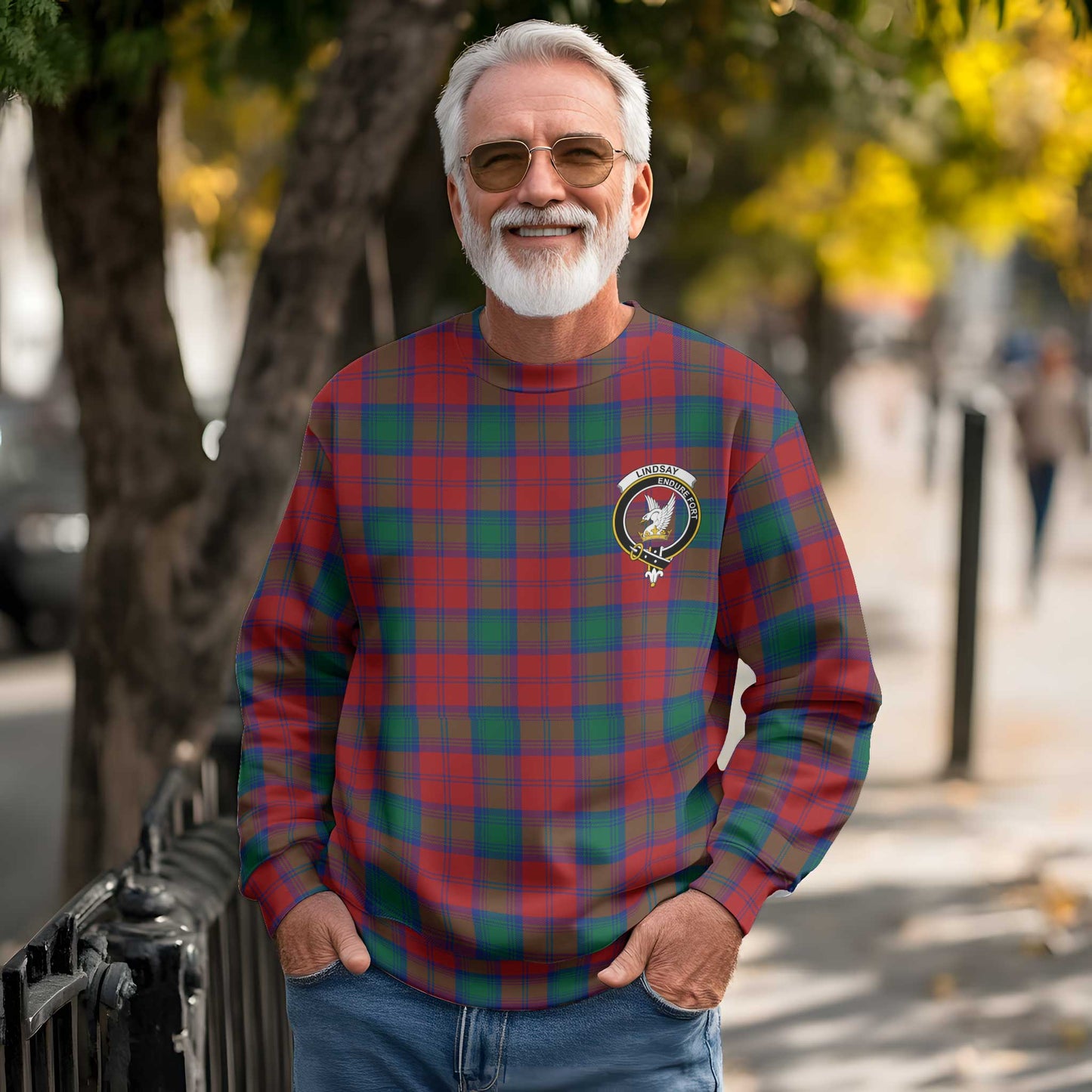 Clan Lindsay Tartan Men Sweatshirt Crest And Plaid Basic Style