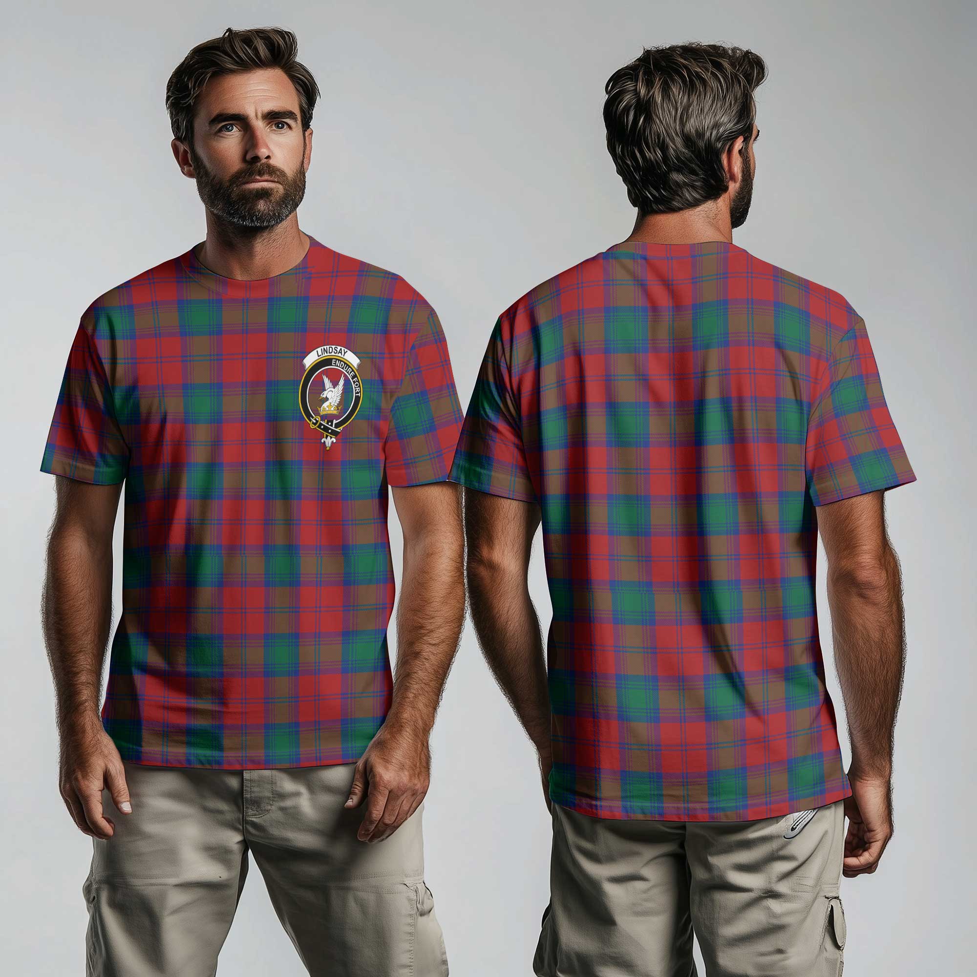 Clan Lindsay Tartan Men T Shirt Crest And Plaid Basic Style