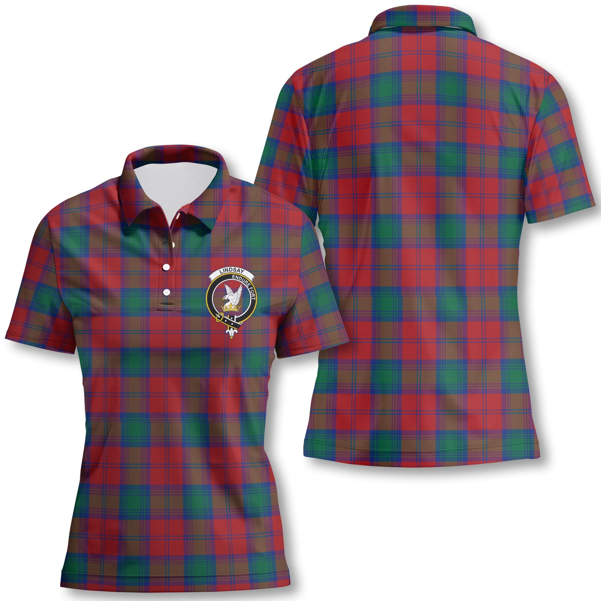 Clan Lindsay Tartan Women Polo Shirt Crest And Plaid Basic Style