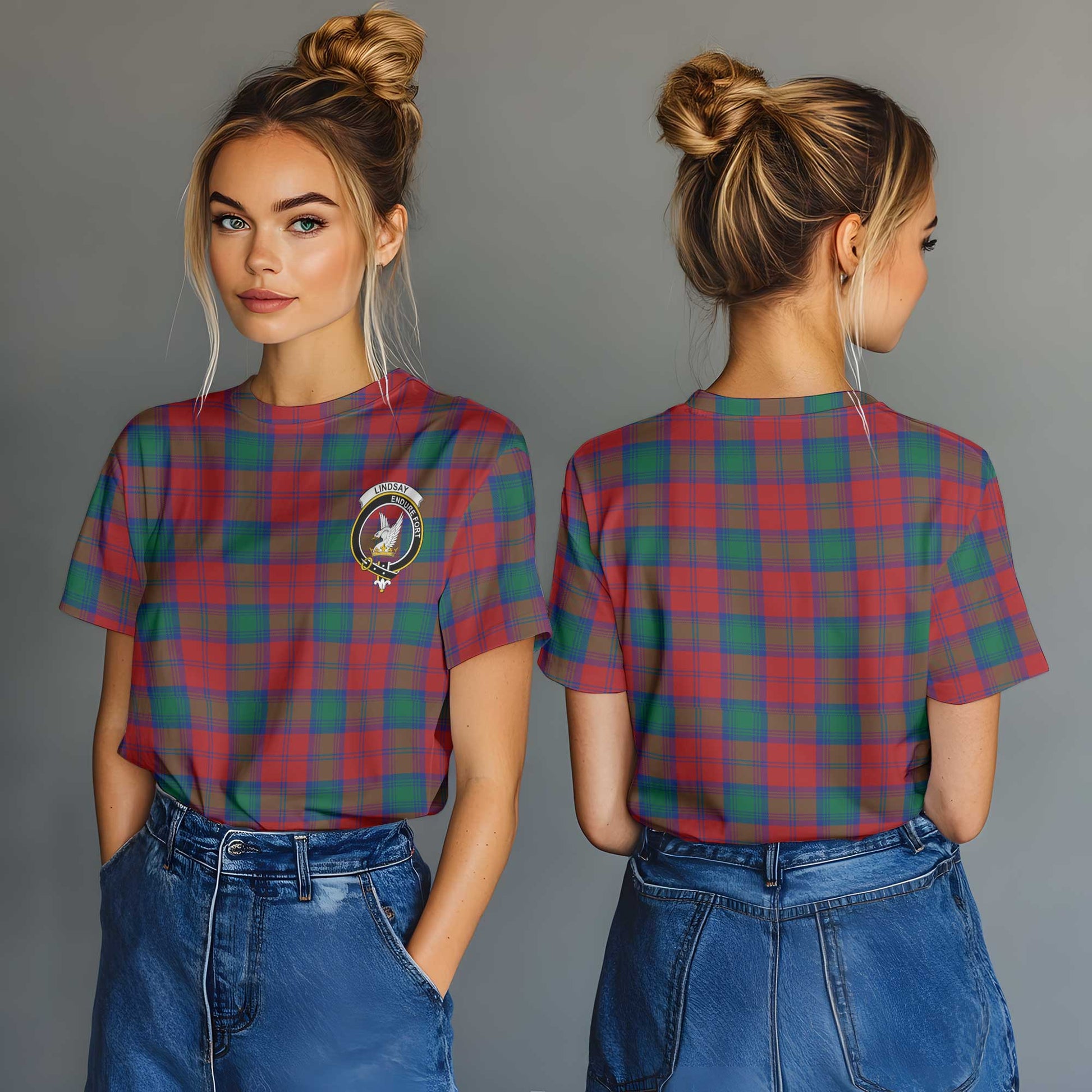 Clan Lindsay Tartan Women T Shirt Crest And Plaid Basic Style