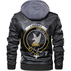 Clan Lindsay Tartan Zip Leather Jacket Crest And Plaid Basic Style