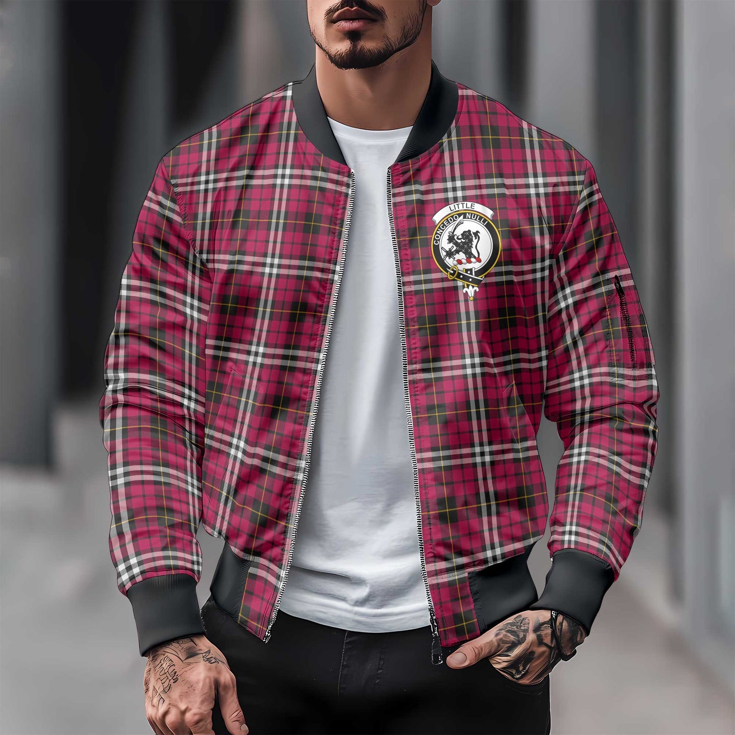 Clan Little Tartan Men Bomber Jacket Crest And Plaid Basic Style