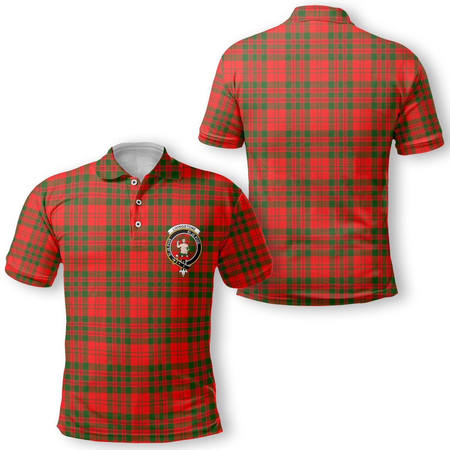 Clan Livingstone Tartan Golf Men Polo Shirt Crest And Plaid Basic Style