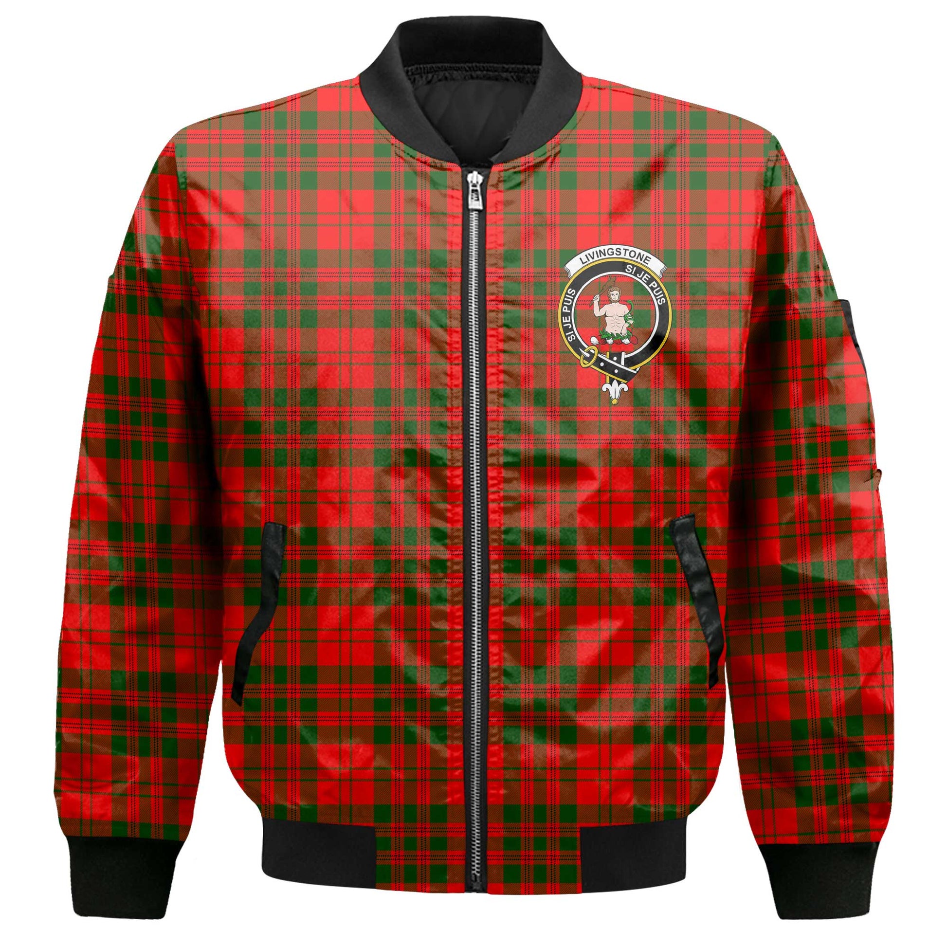 Clan Livingstone Tartan Men Bomber Jacket Crest And Plaid Basic Style