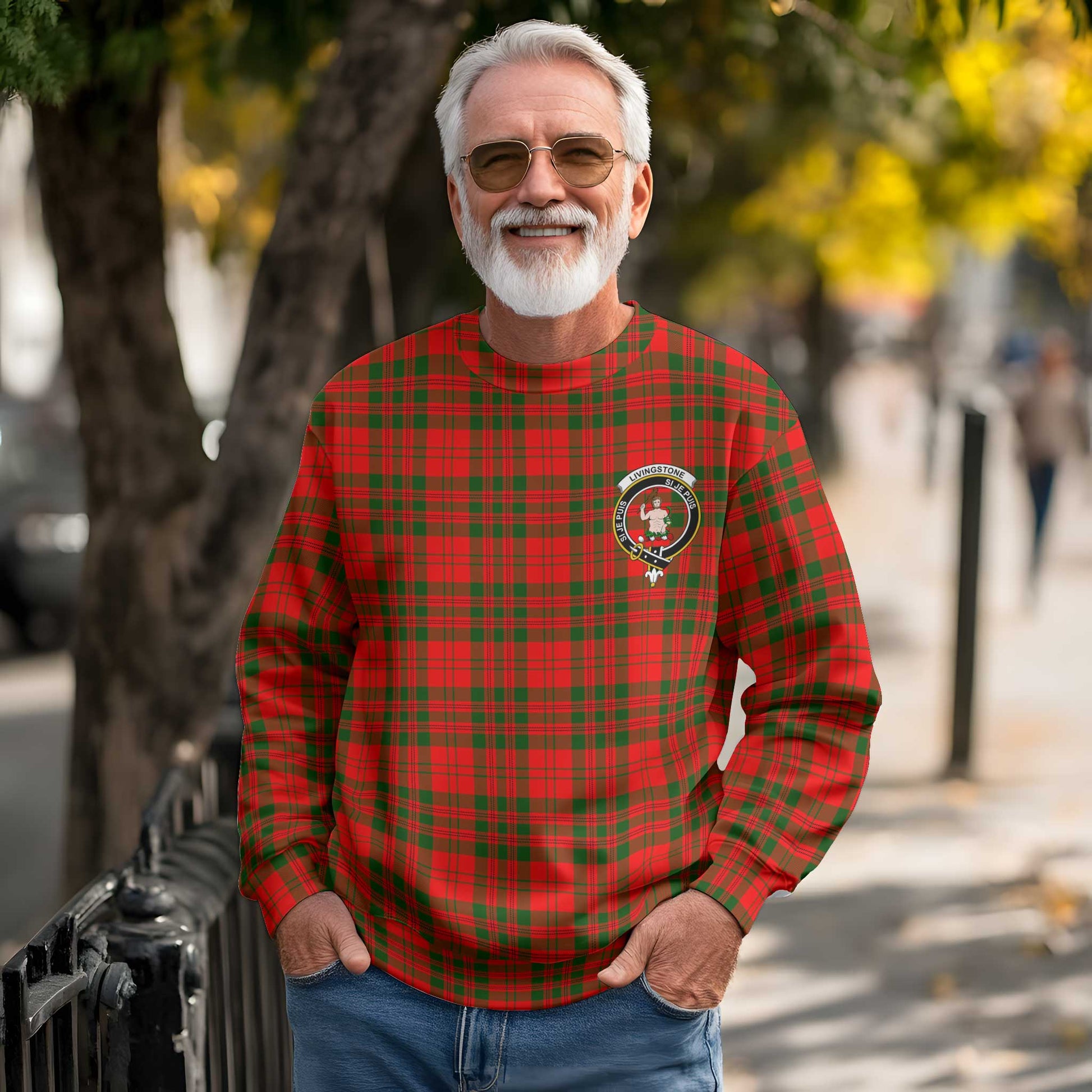 Clan Livingstone Tartan Men Sweatshirt Crest And Plaid Basic Style