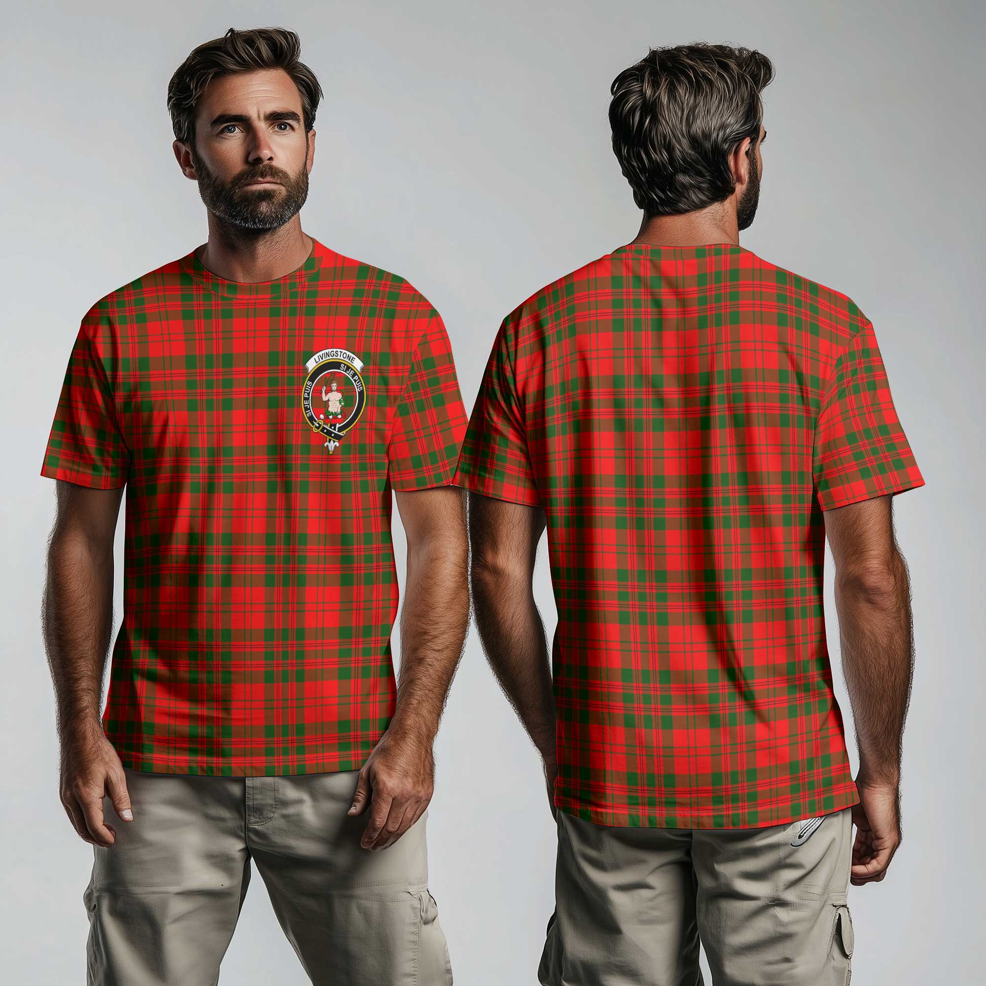 Clan Livingstone Tartan Men T Shirt Crest And Plaid Basic Style