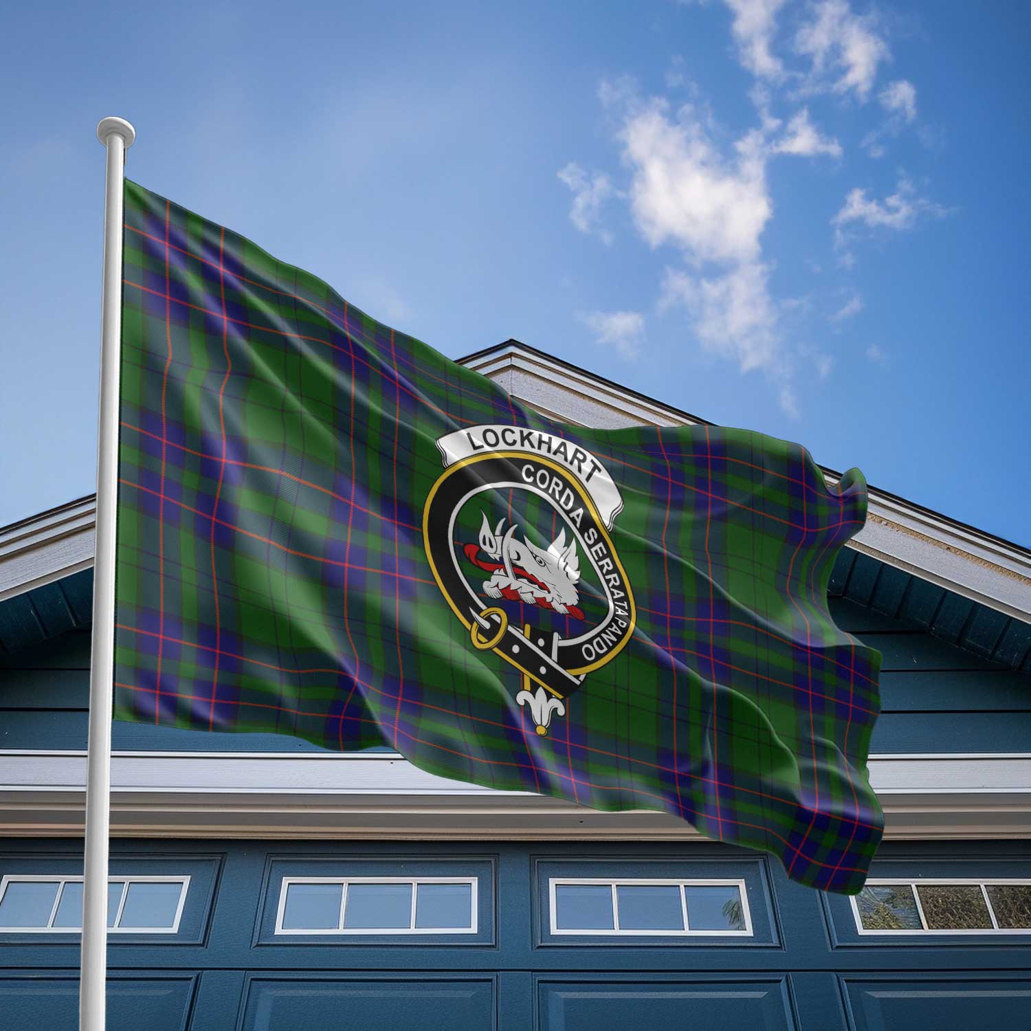 Clan Lockhart Tartan Flag Crest And Plaid Basic Style