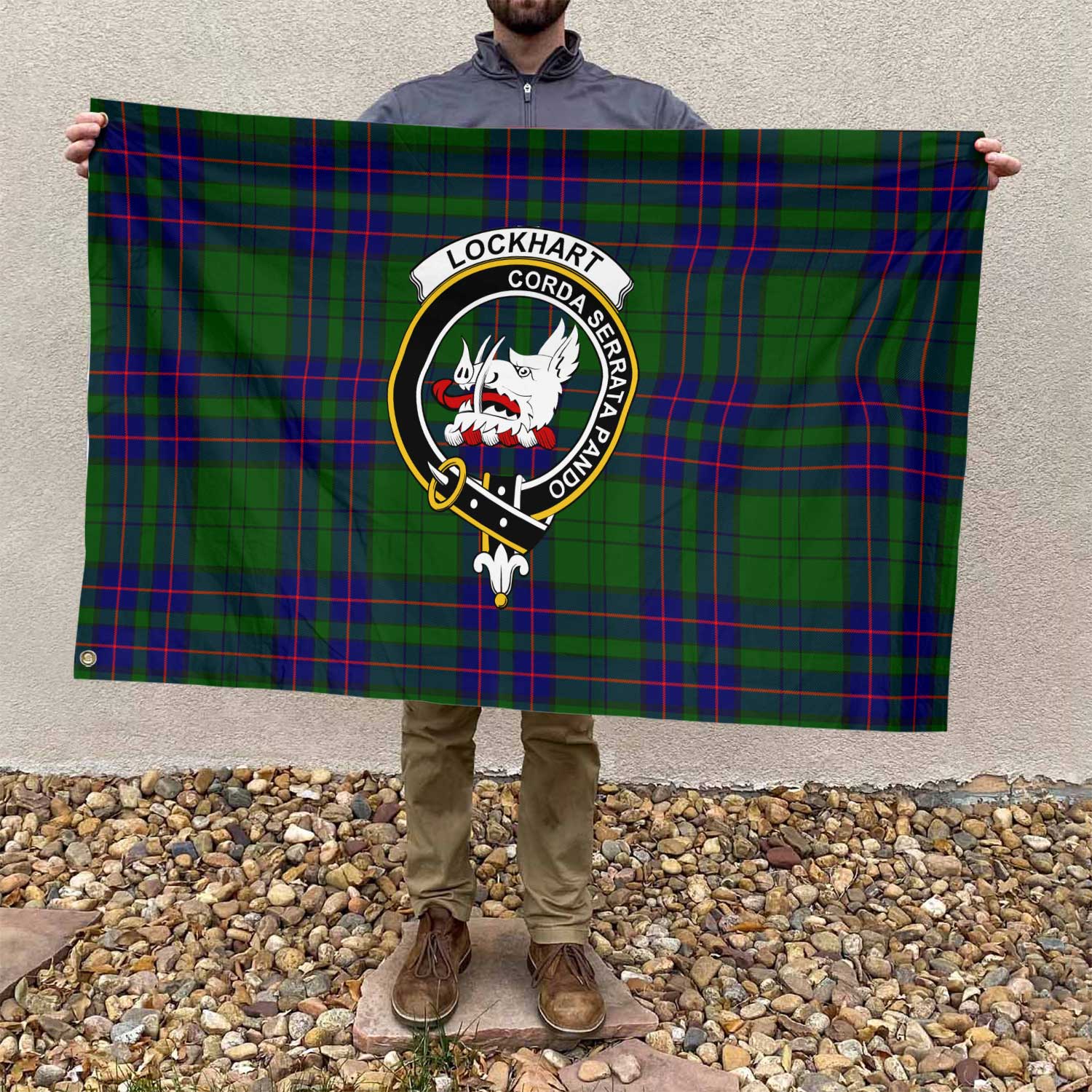 Clan Lockhart Tartan Flag Crest And Plaid Basic Style