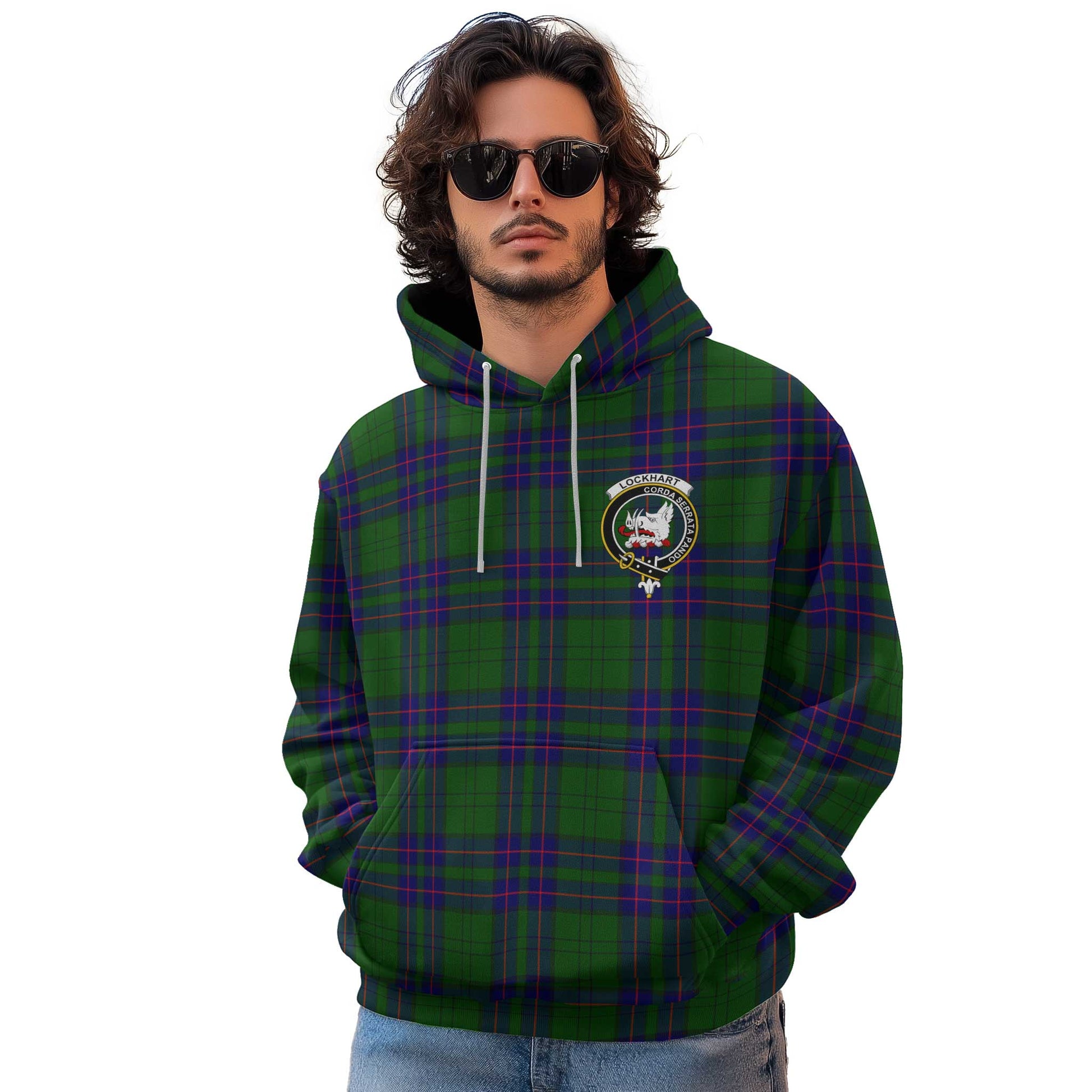 Clan Lockhart Tartan Men Hoodie Crest And Plaid Basic Style