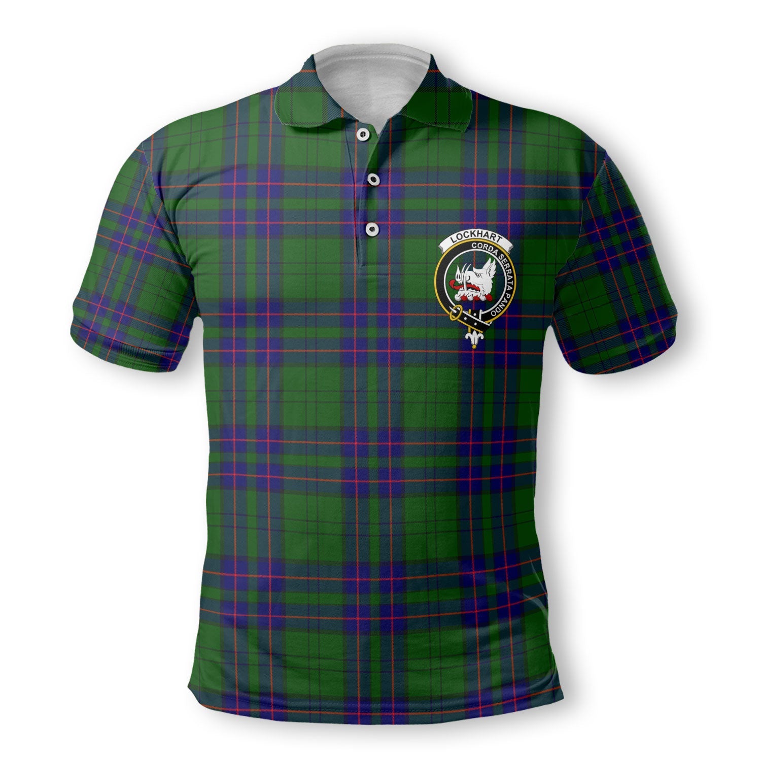 Clan Lockhart Tartan Men Polo Shirt Crest And Plaid Basic Style