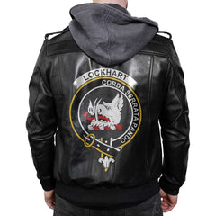 Clan Lockhart Tartan Zip Leather Jacket Crest And Plaid Basic Style