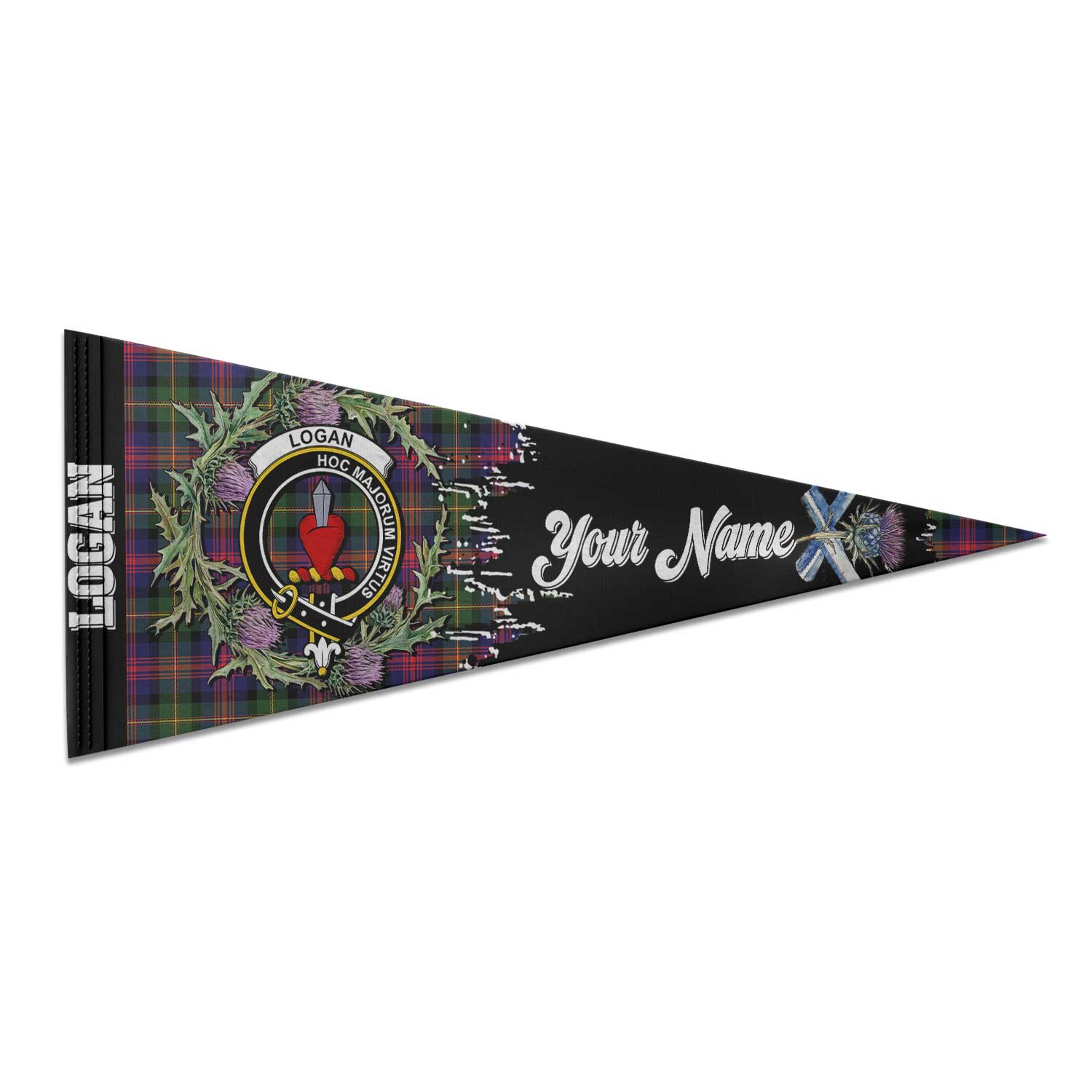 Clan Logan Tartan Felt Pennant Crest And Plaid Basic Style
