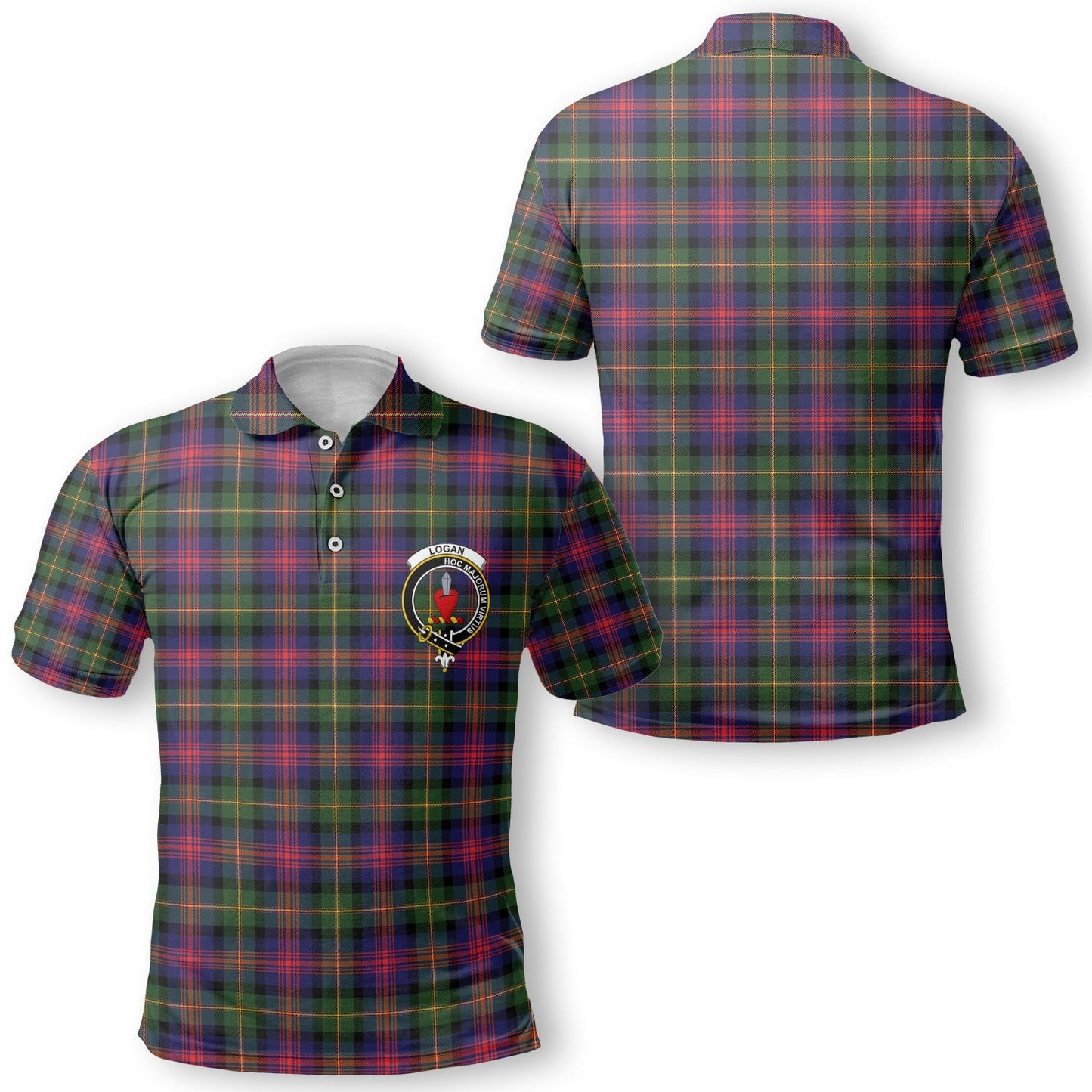 Clan Logan Tartan Golf Men Polo Shirt Crest And Plaid Basic Style