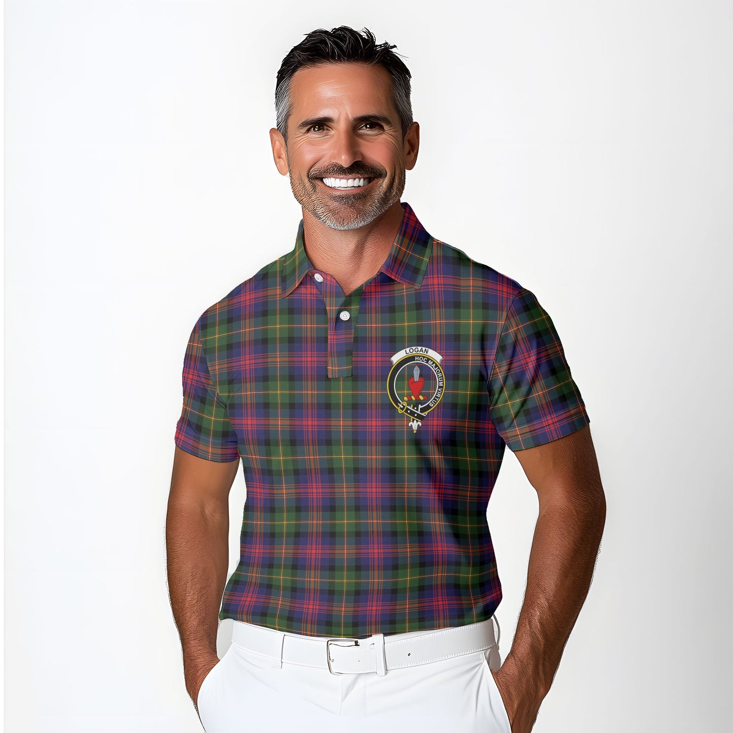 Clan Logan Tartan Golf Men Polo Shirt Crest And Plaid Basic Style