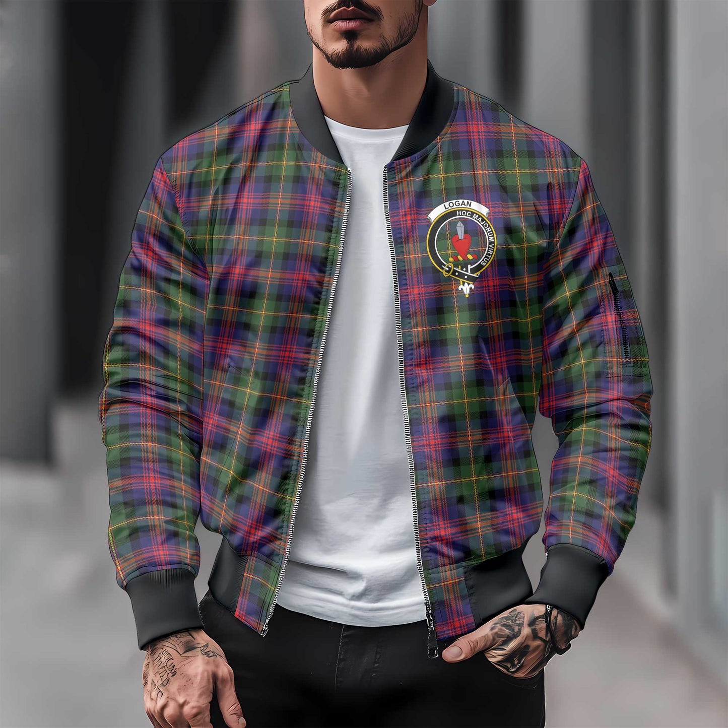 Clan Logan Tartan Men Bomber Jacket Crest And Plaid Basic Style