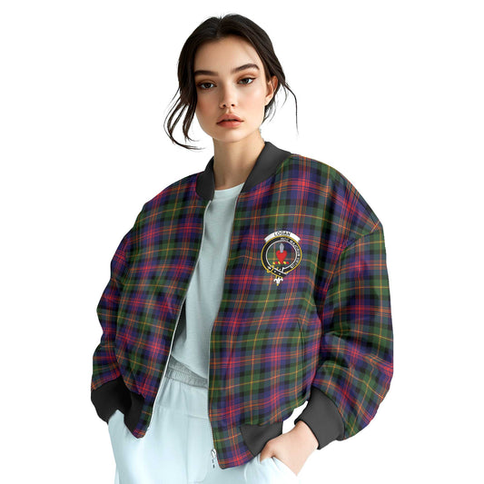 Clan Logan Tartan Women Bomber Jacket Crest And Plaid Basic Style