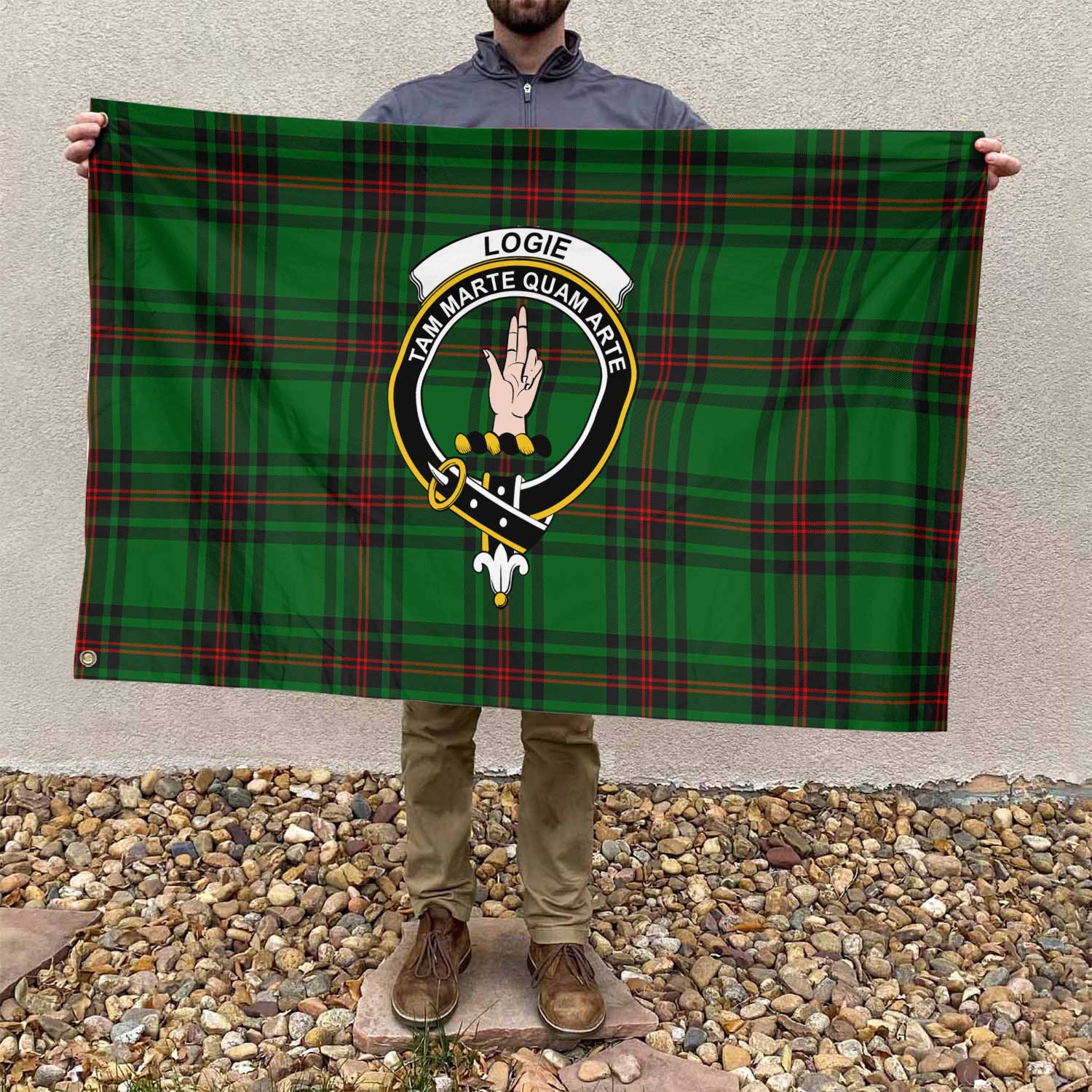 Clan Logie Tartan Flag Crest And Plaid Basic Style