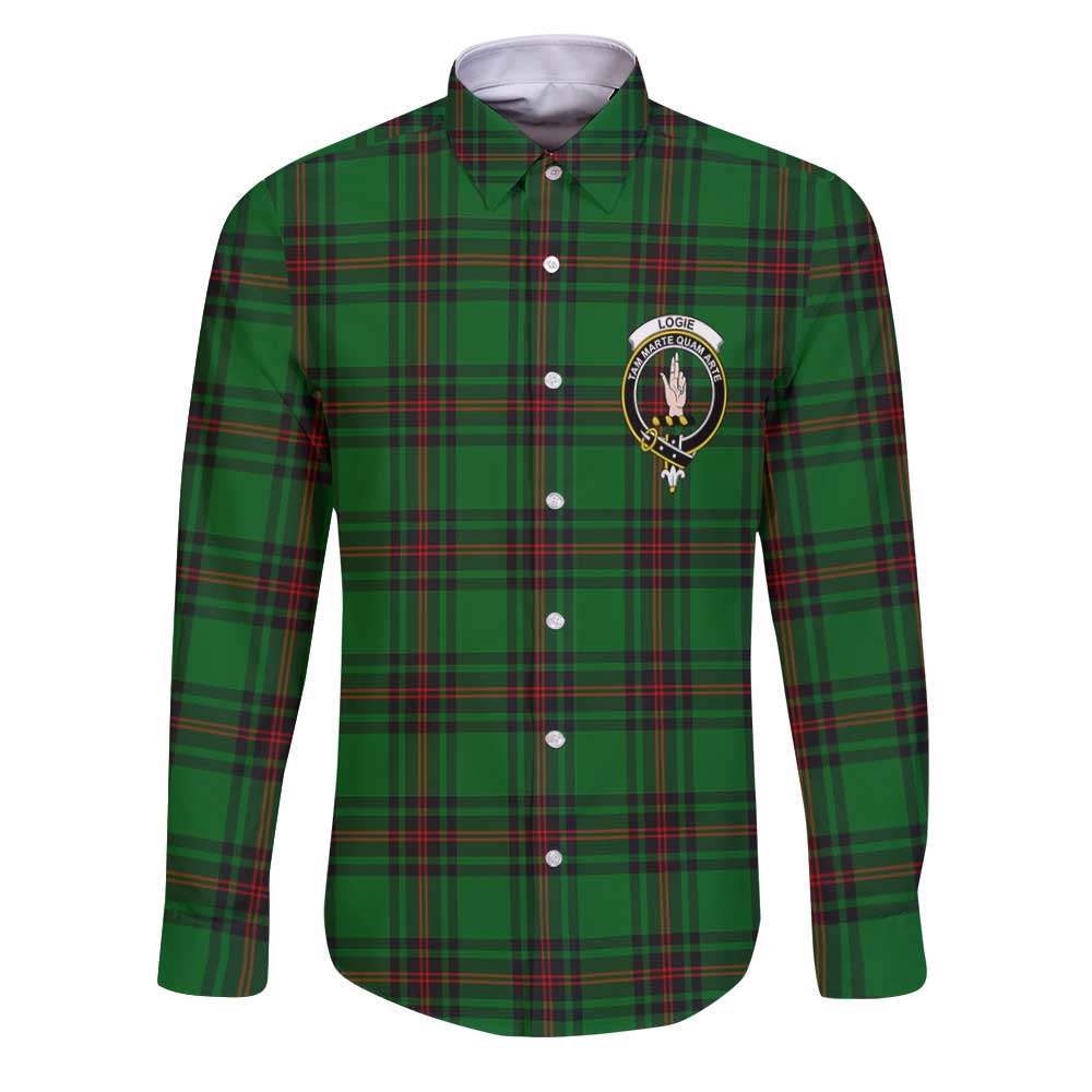 Clan Logie Tartan Long Sleeve Button Shirt Crest And Plaid Basic Style