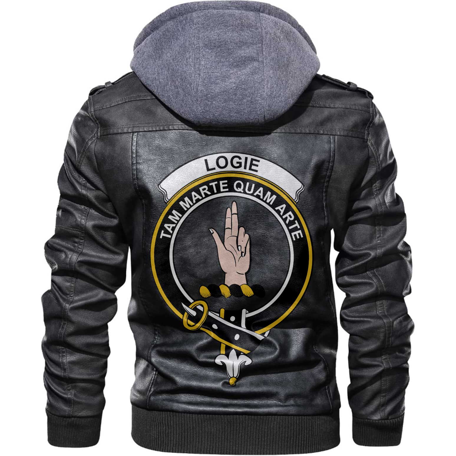 Clan Logie Tartan Zip Leather Jacket Crest And Plaid Basic Style