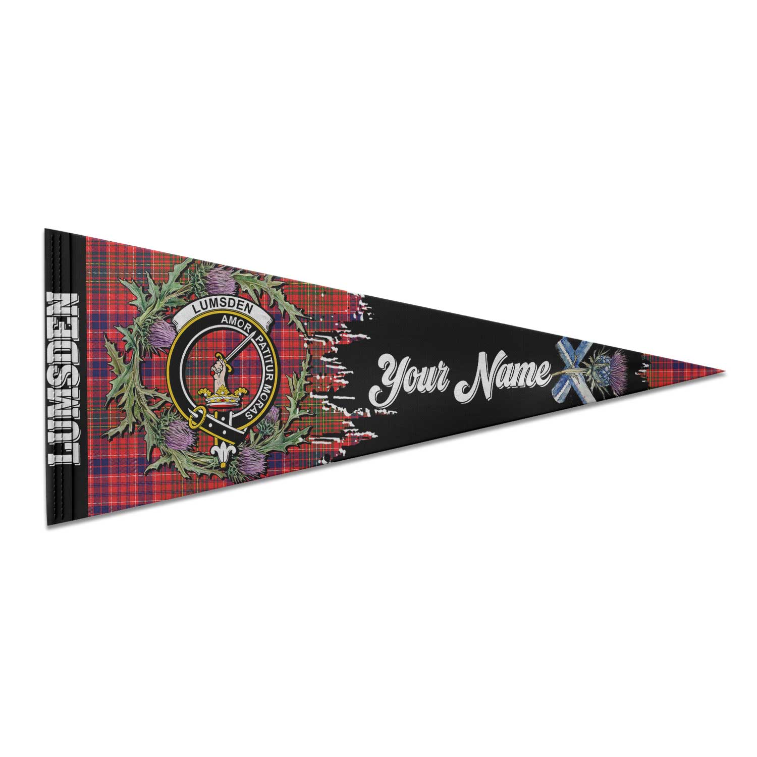 Clan Lumsden Tartan Felt Pennant Crest And Plaid Basic Style